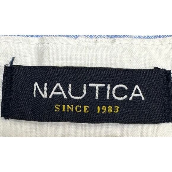 Nautica Shorts Mens 34 Blue White Striped A Bit Trimmer Khakis Seersucker Casual - Picture 3 of 8